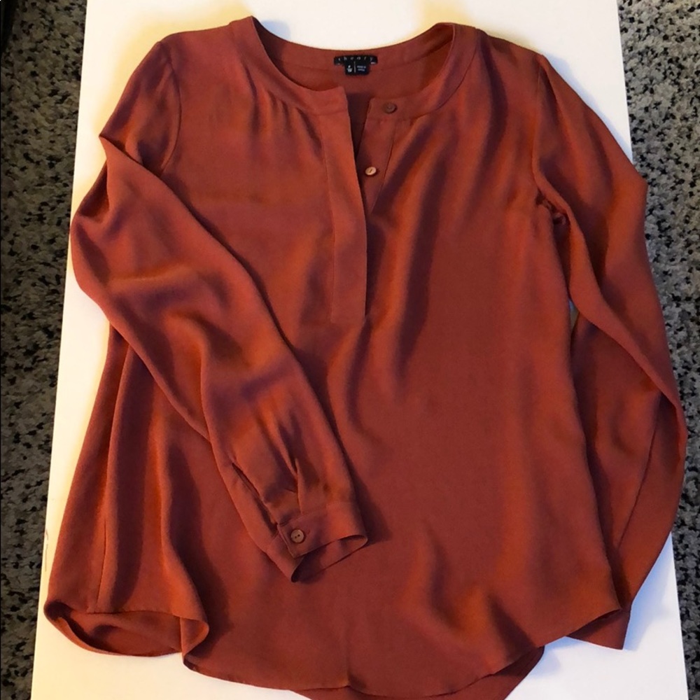 Theory 100% silk burnt sienna blouse sz P